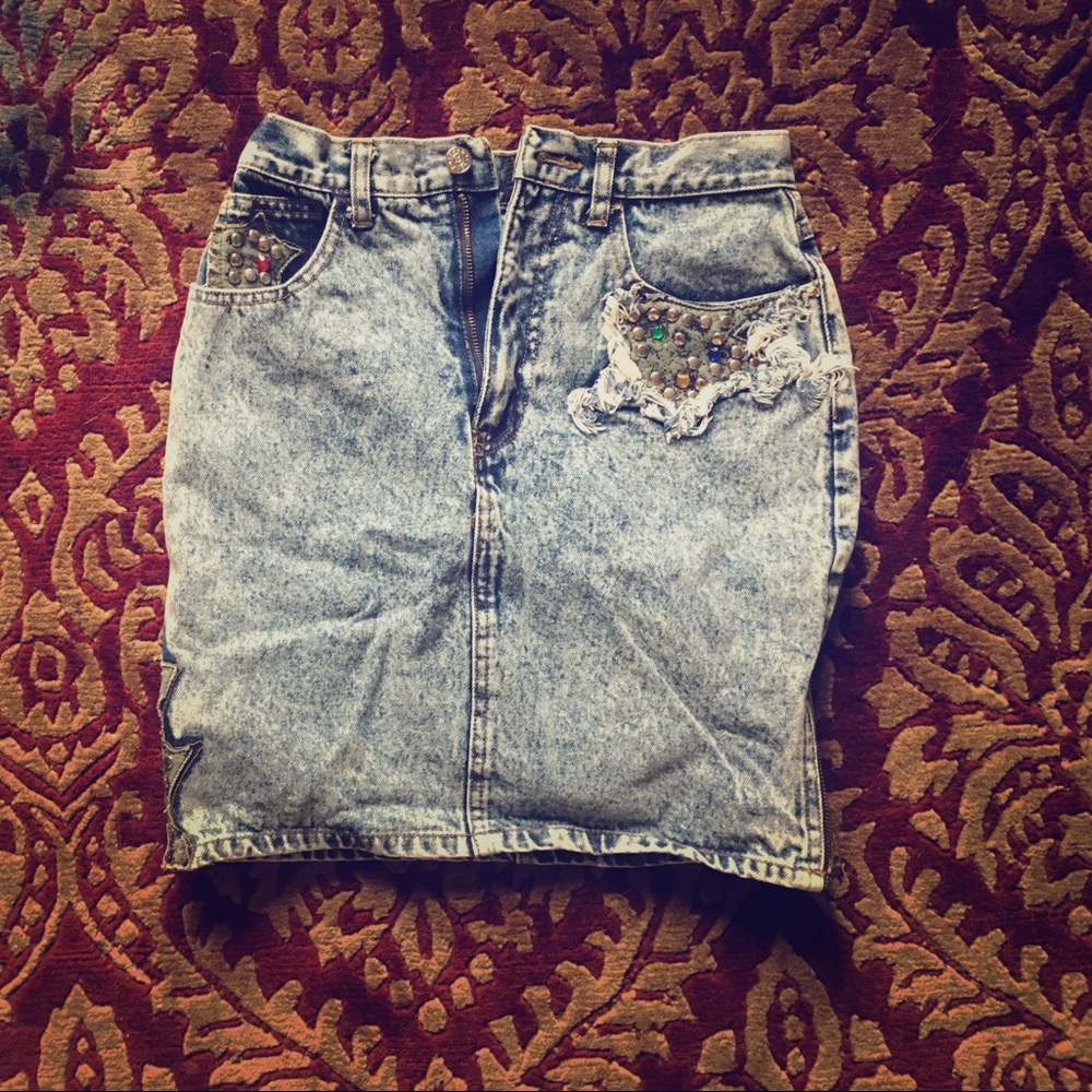 Dakota blue punk rocker leather stud Jean skirt